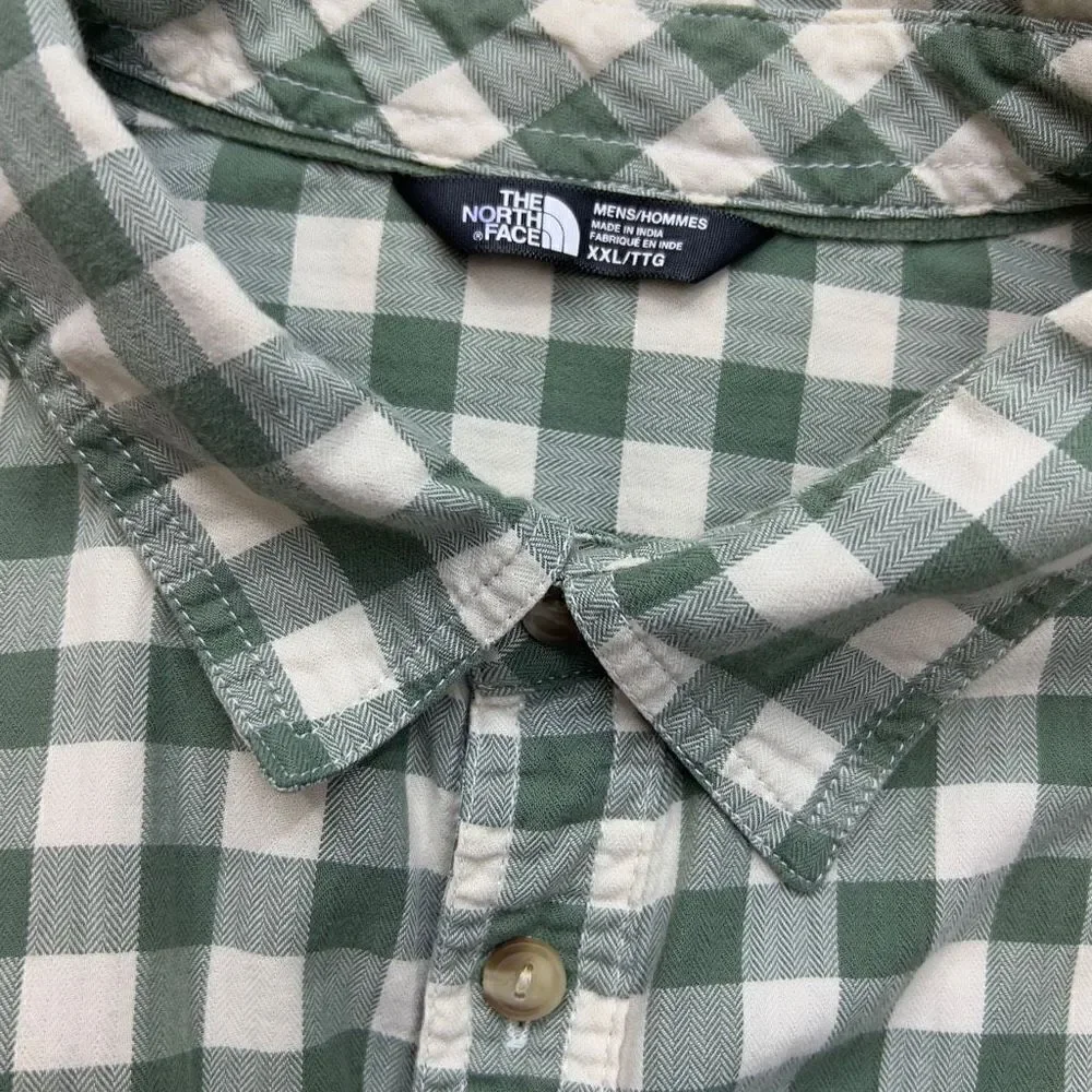 The North Face Green & White Plaid Checked Button Down Shirt Sz XXL 100% Cotton